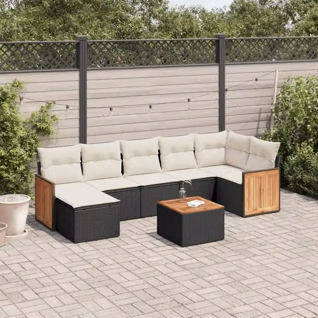 Set Divani da Giardino con Cuscini 8 pz Nero in Polyrattan 3260278