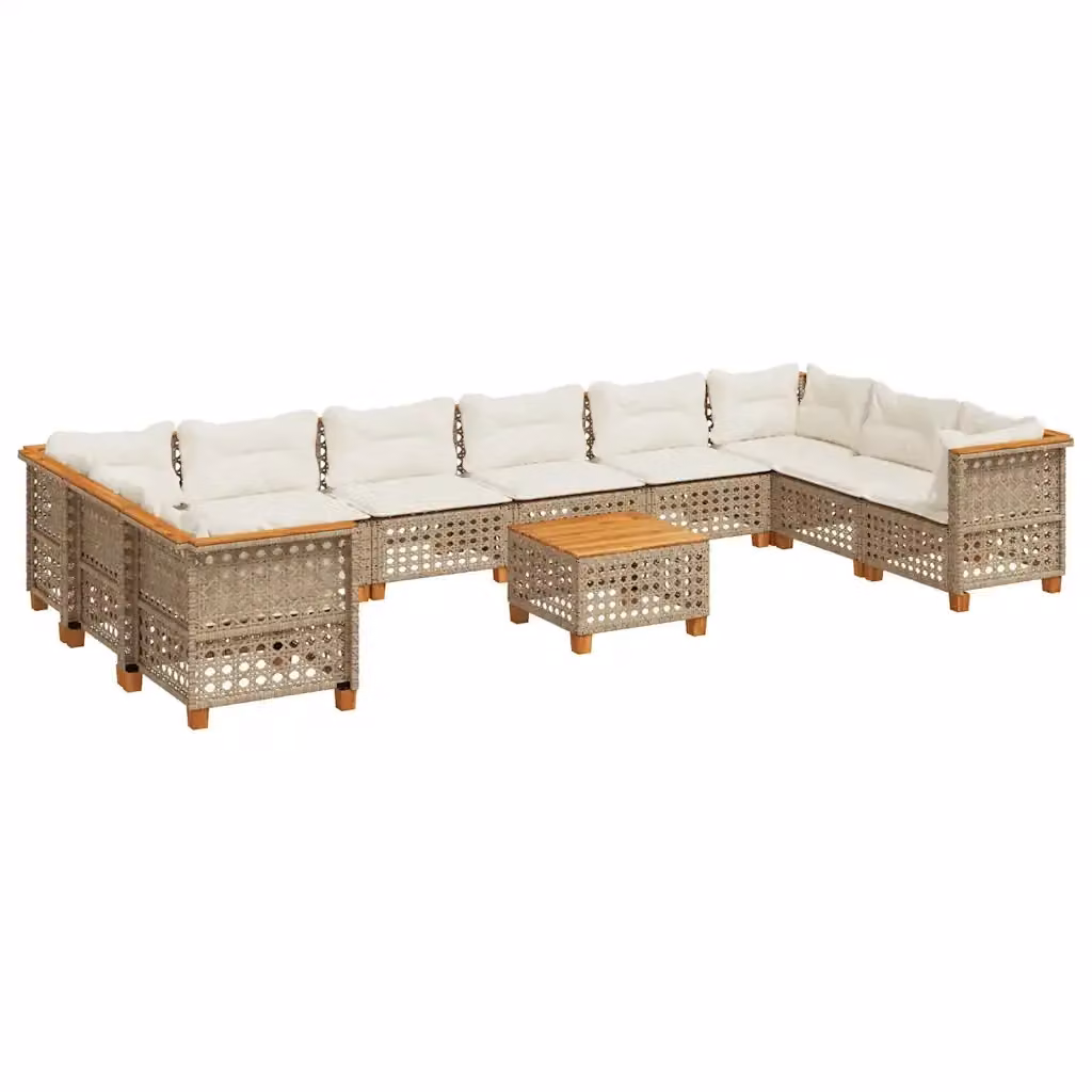 Set da giardino moderno vidaXL in polyrattan composto da 11 pezzi con cuscini beige e tavolino da esterno – 2