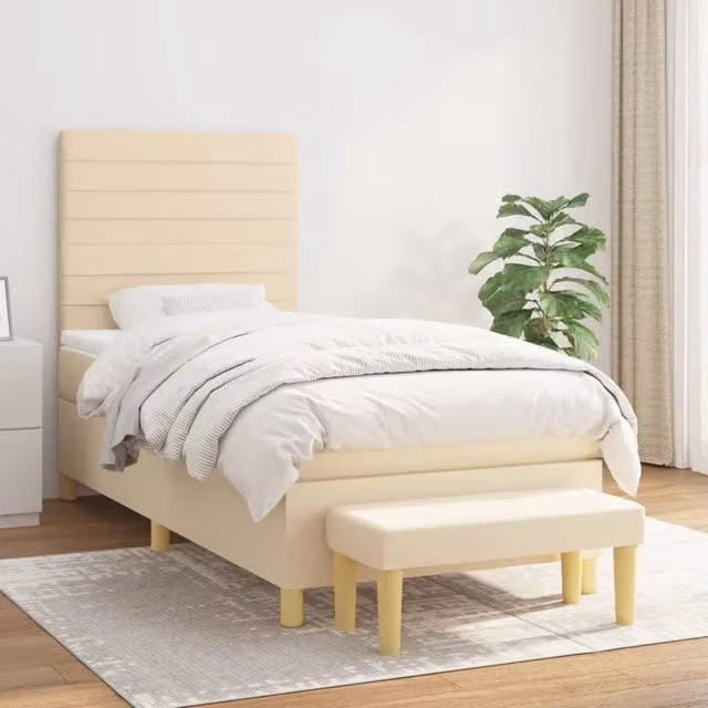 Letto Ibrido con Giroletto a Molle e Materasso vidaXL, Colore Beige e Bianco, L/P/H: 80 x 200 x 203 cm