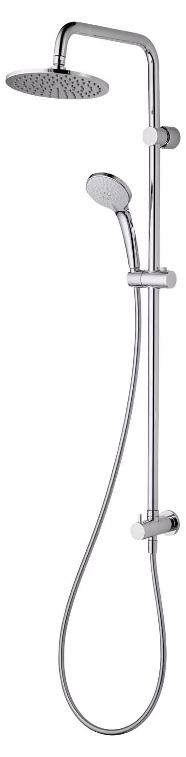 Sistema doccia con soffione a pioggia da 200 mm, doccetta manuale, 3 funzioni, finitura cromata