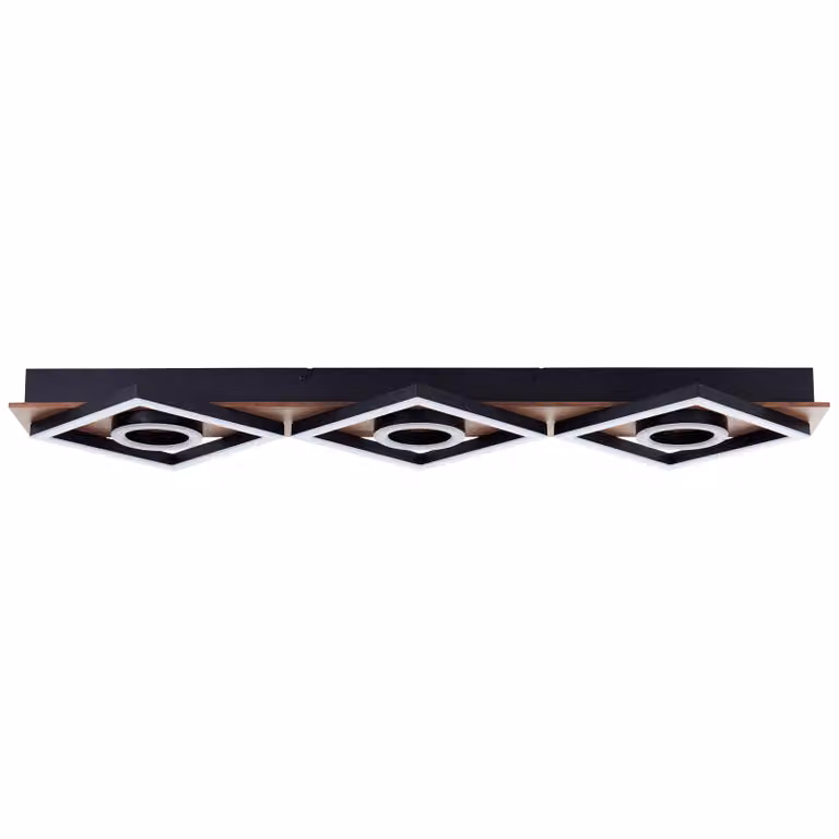 BRILLANTE plafoniera LED nera MAUREEN | 88x28cm | 36W 3900 lm 3000K | dimmer a 3 livelli tramite interruttore a parete | metallo/legno
