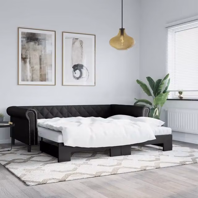 Divano Letto con Letto Estraibile-Sofa Letto-Daybed Nero 90x200 cm in Similpelle