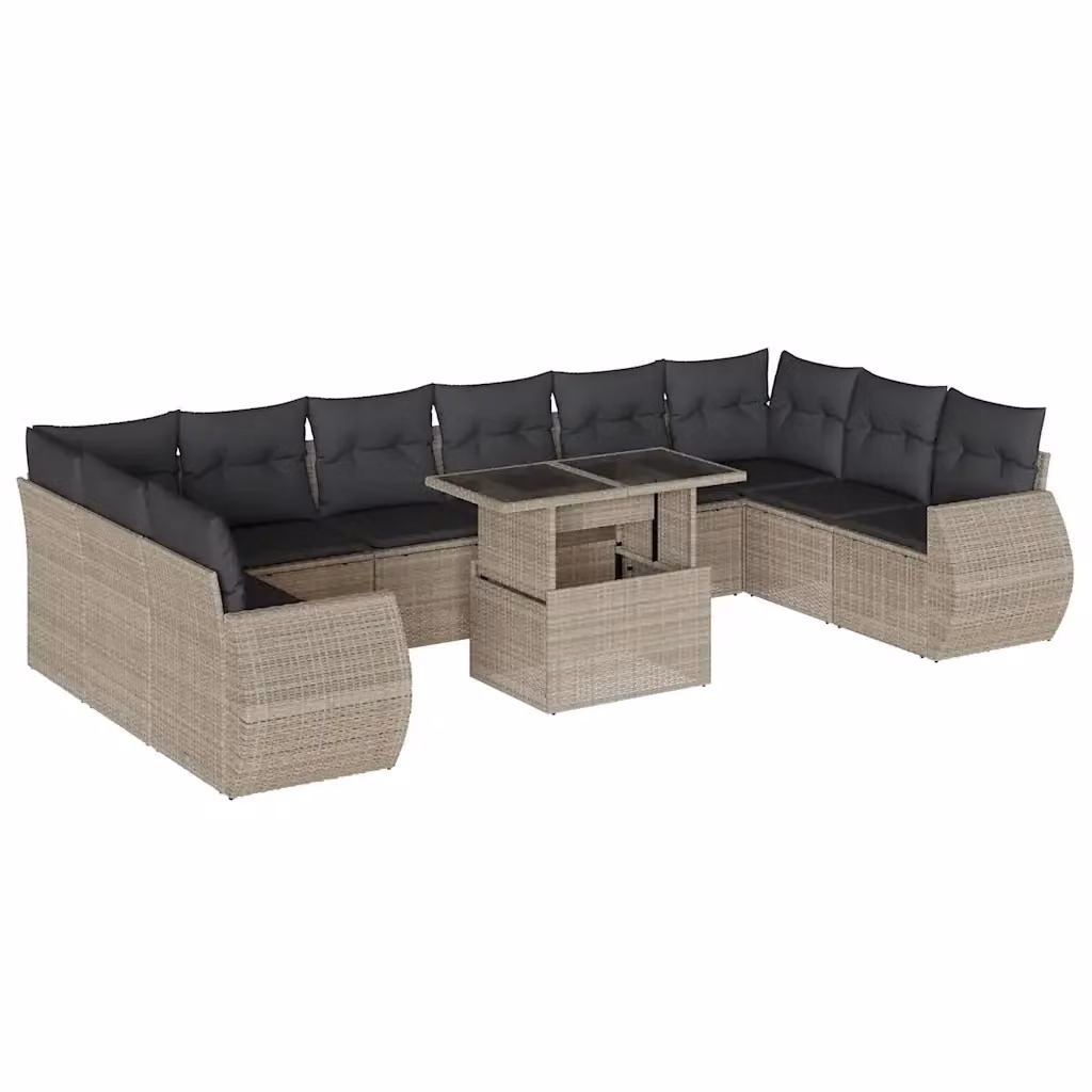 Set di divani da giardino a forma di U vidaXL composto da 11 pezzi con cuscini in antracite e tavolino da esterno – 2