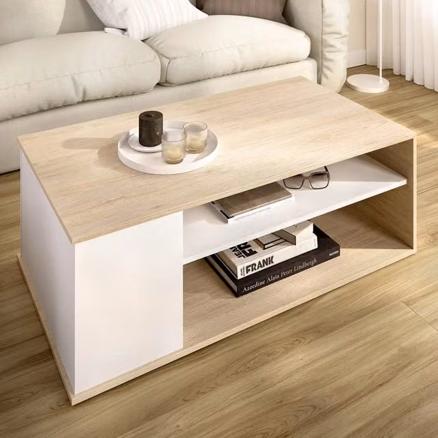 Tavolino da salotto DMORA Fargo rettangolare in legno e MDF, Bianco e Marrone, L: 100 cm, P: 50 cm, H: 42 cm