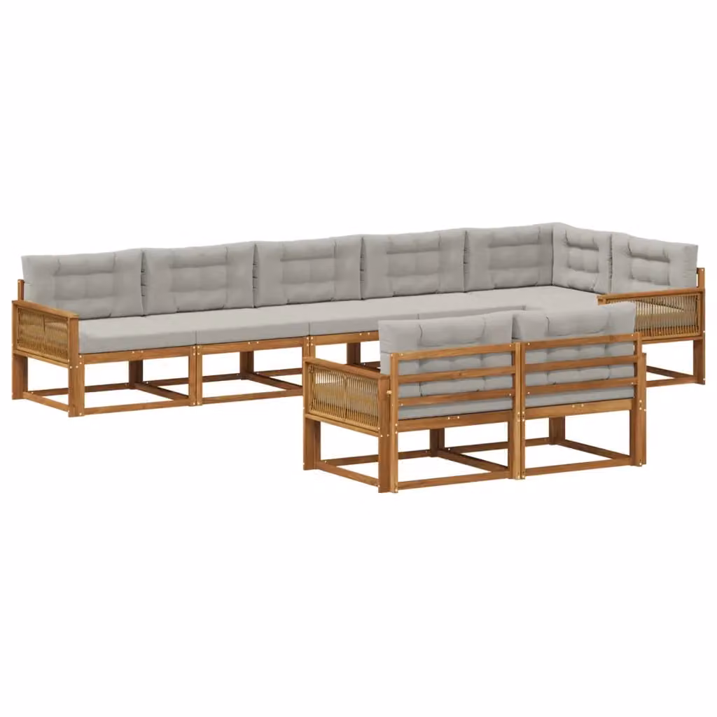 Set di divani da esterno a forma di U vidaXL in legno di acacia con cuscini beige e grigi – 2