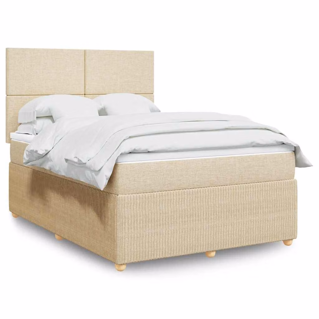 vidaXL Giroletto a Molle con Materasso in Tessuto Beige e Bianco L/P/H: 140 x 200 cm