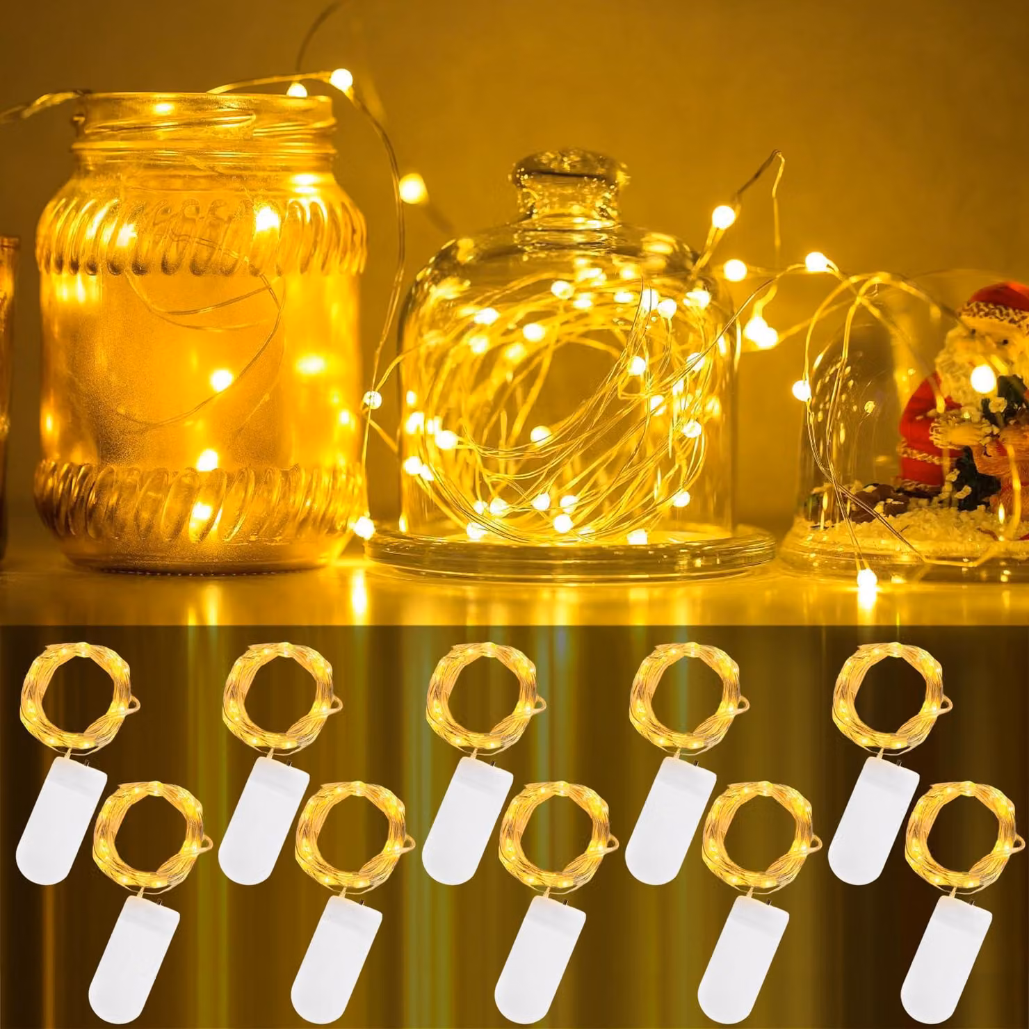 Catena luminosa da 10 pezzi, lunghezza 2 metri, 20 LED, colore rosso, alimentazione a batteria