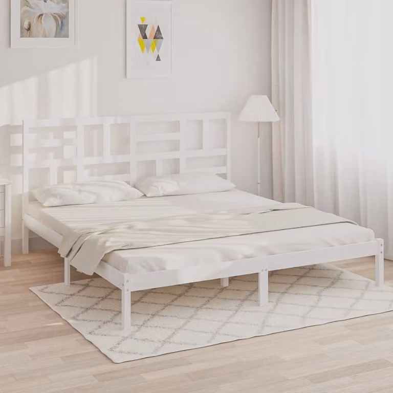 The Living Store Letto in legno massiccio bianco 200x200 cm