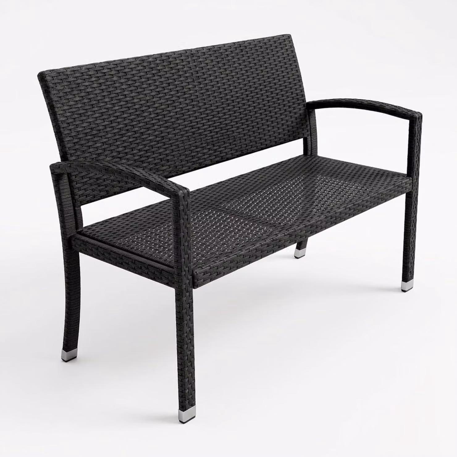Panca da giardino in polipropilene effetto rattan, colore nero - 2 posti - 122x58x90 cm - Struttura in metallo - Adatta per esterni, terrazzi e balconi