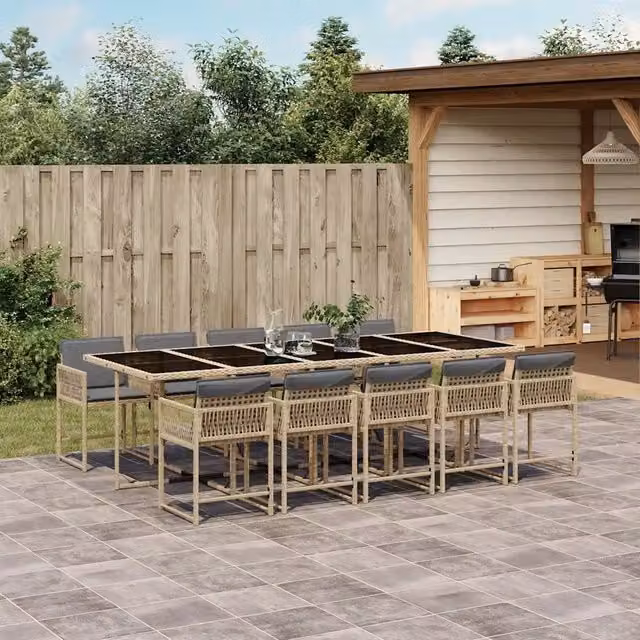 Set Pranzo da Giardino 11 pz con Cuscini Beige Misto Polyrattan 3211476