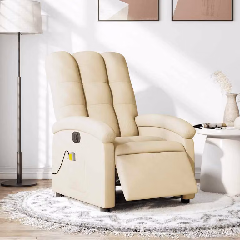 Poltrona Reclinabile Massaggiante Elettrica vidaXL in Tessuto Beige