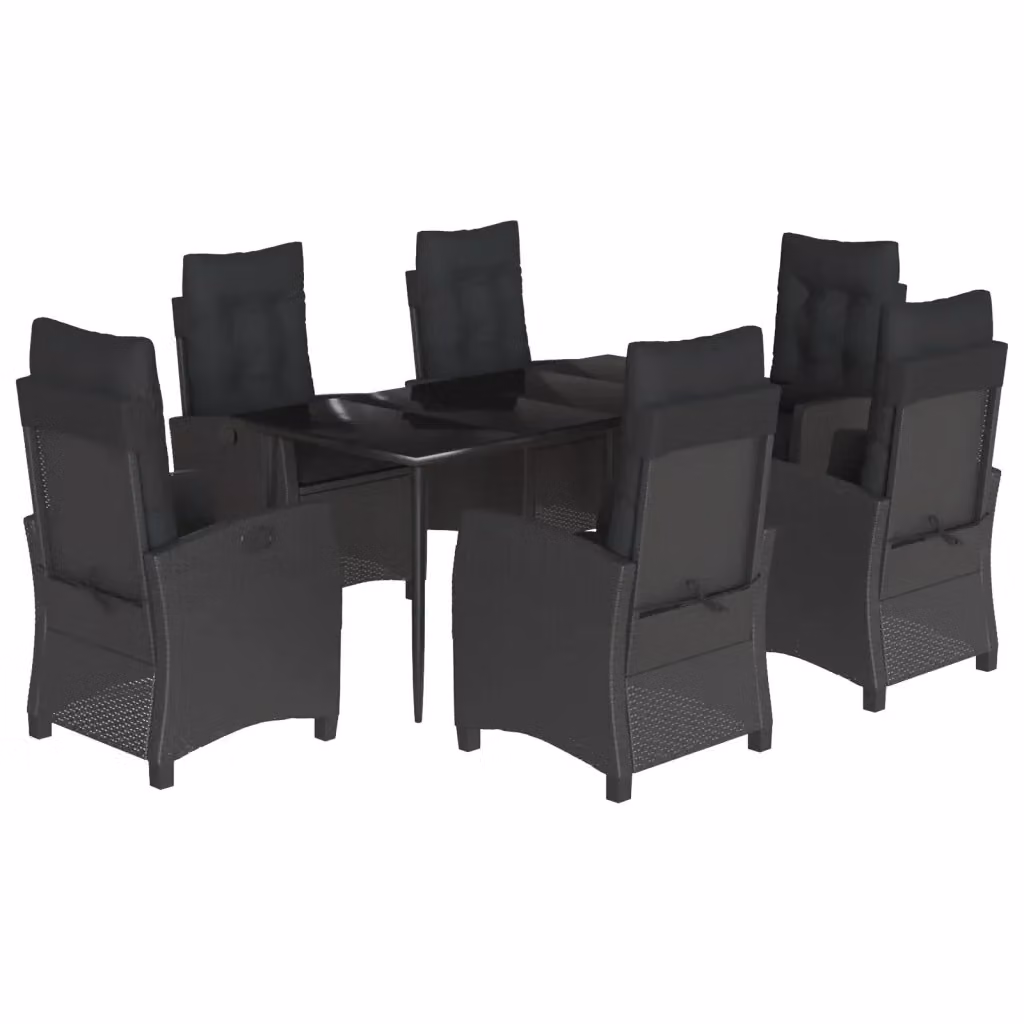 Set da Pranzo da Giardino VIDAXL in Polyrattan Nero con Tavolo in Vetro e 7 Sedute con Cuscini – 2