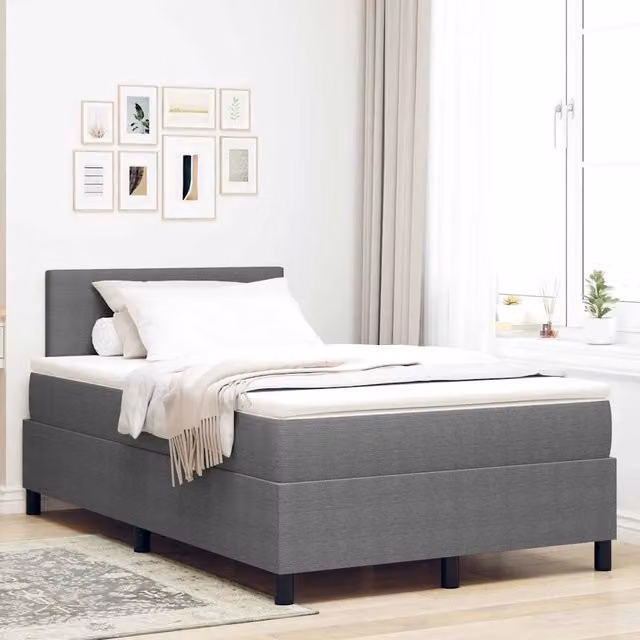 Letto moderno vidaXL con illuminazione LED sottostante, struttura imbottita in tessuto grigio e bianco, L: 120 cm, P: 200 cm, H: 280 cm