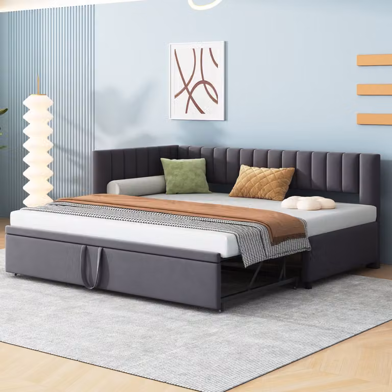 Flieks letto imbottito divano letto 90x200cm con letto estraibile, letto in legno letto per giovani letto per bambini divano letto con rete a doghe, letto da giorno letto funzionale in velluto, scuro