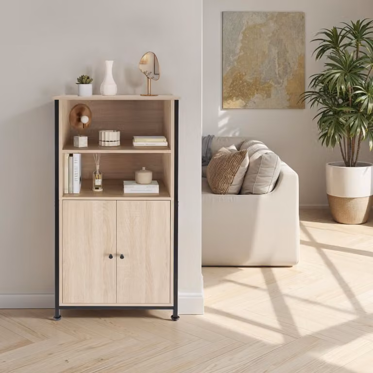 Credenza Industriale tectake in Legno e Metallo, Rovere e Marrone, L: 125 cm, H: 60 cm, P: 38 cm