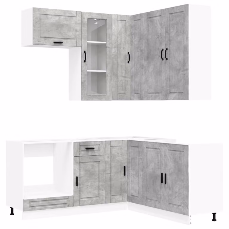 Set di mobili da cucina PORTO, 8 pezzi, colore grigio cemento, materiale: legno composito