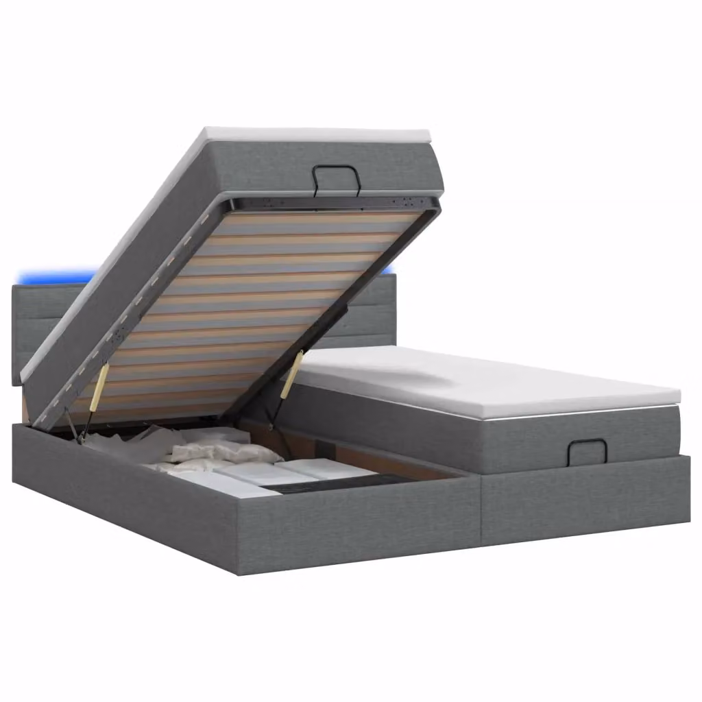 Letto Ottomano con Materasso e Illuminazione LED vidaXL Grigio e Bianco L: 200 cm, P: 200 cm, H: 203 cm – 2