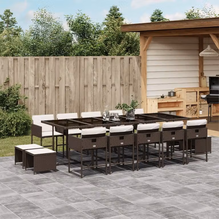Maison Exclusive - Set da Pranzo da Giardino 15 pz con Cuscini Marrone Polyrattan