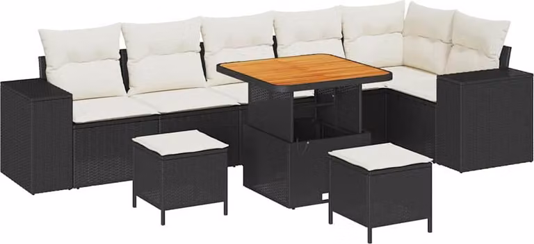 Set Divano da Giardino con cuscino 9 pcs Nero polyrattan