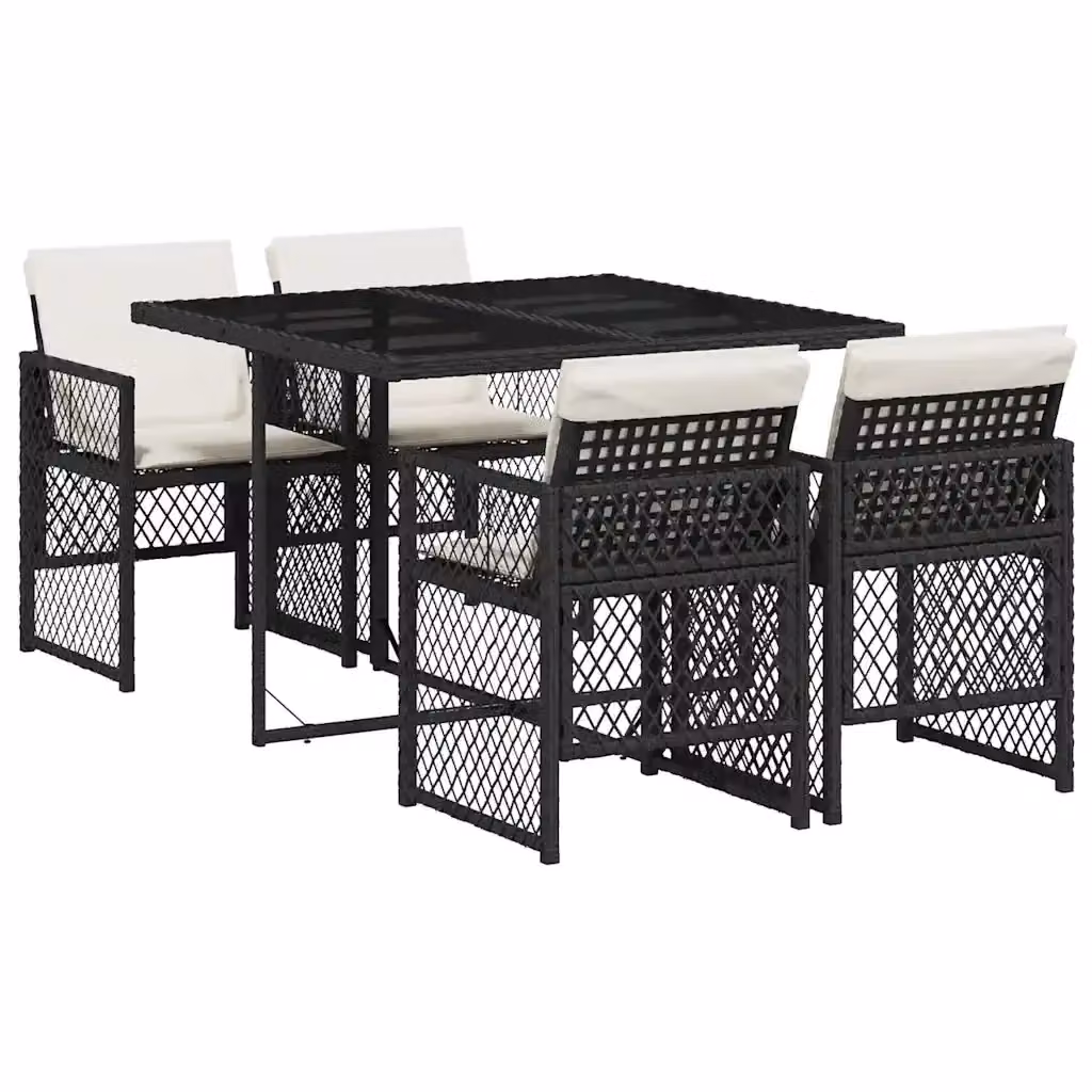 vidaXL Set da Pranzo da Giardino 5 pz in Polyrattan Nero con Cuscini e Tavolo in Vetro – 2