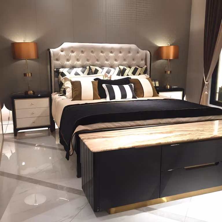 Leder Bett Polster Design Luxus Doppel Hotel Betten Holz Schlaf Zimmer Ehe