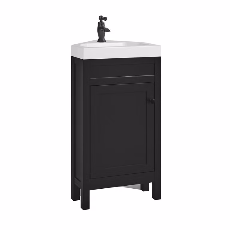 Mobile Bagno Angolare Grigio Nero da 450mm con Lavabo e Maniglia Classica Rotonda Nera - Warwick