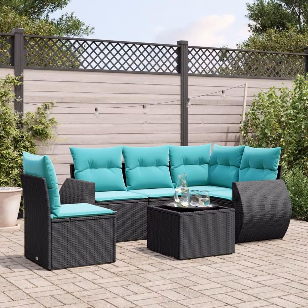 Maison Exclusive - Set di 6 divani da giardino con cuscini, polyrattan nero
