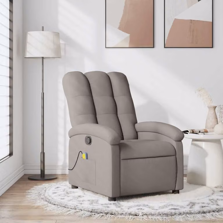vidaXL Poltrona Massaggiante Reclinabile Moderna in Tessuto e Similpelle Beige e Grigio con Braccioli