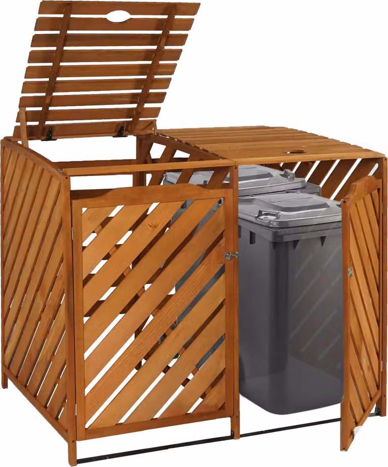 XL 2 posti/4 posti HWC-J44, contenitore per rifiuti, espandibile 121x133x98cm legno MVG ~ marrone