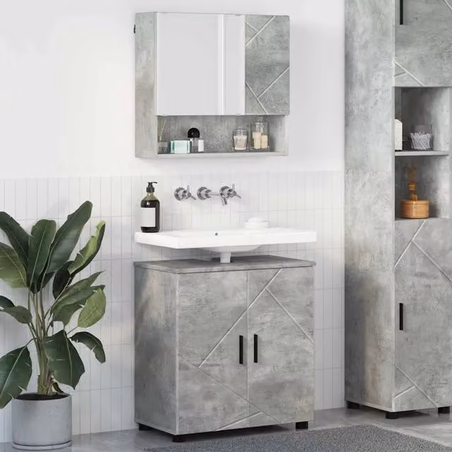 Set di mobili per il bagno vidaXL composto da mobile lavabo e armadietto specchio in stile minimalista, colore grigio opaco, L/P/H: 61 x 35 x 64 cm