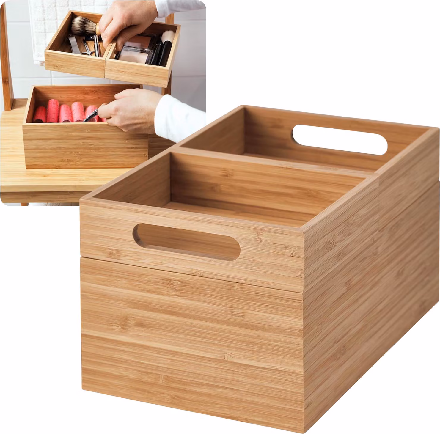 DRAGAN Scatola in bambù, legno naturale, organizer con manici, contenitore 23x17x14 cm IKEA