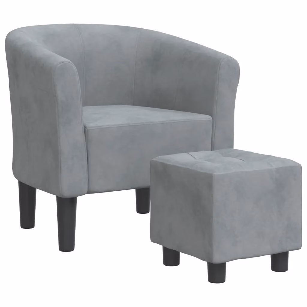 Divano Sedia-Poltrona Cabriolet con Poggiapiedi in Velluto Grigio con Struttura in Legno di Pino – 2