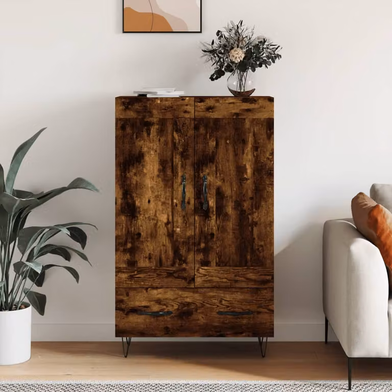 Credenza moderna vidaXL in legno multistrato color rovere fumo, L 115 x P 69,5 x H 31 cm