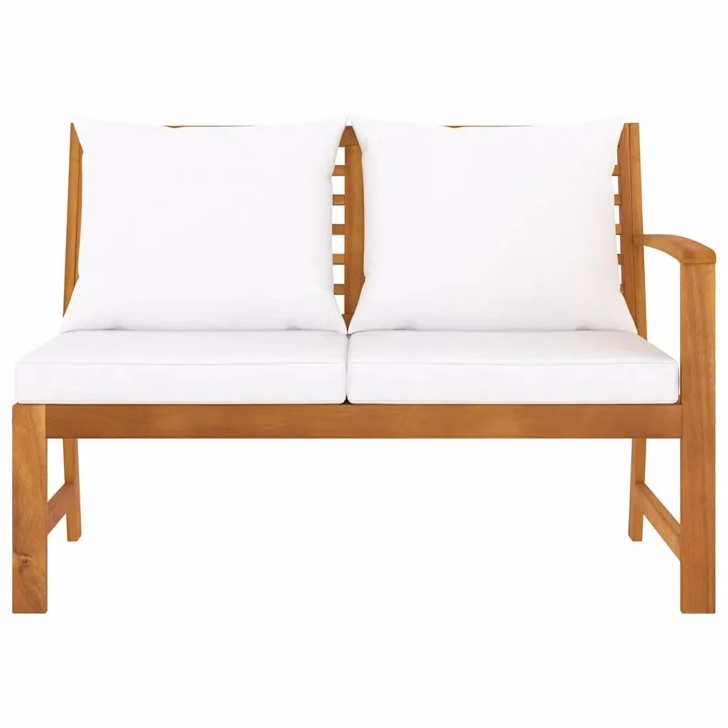 Panca da esterno e sgabello Design Mania in legno di acacia massello con cuscino color crema, L: 114,5 cm, P: 60,5 cm, H: 81,0 cm – 2