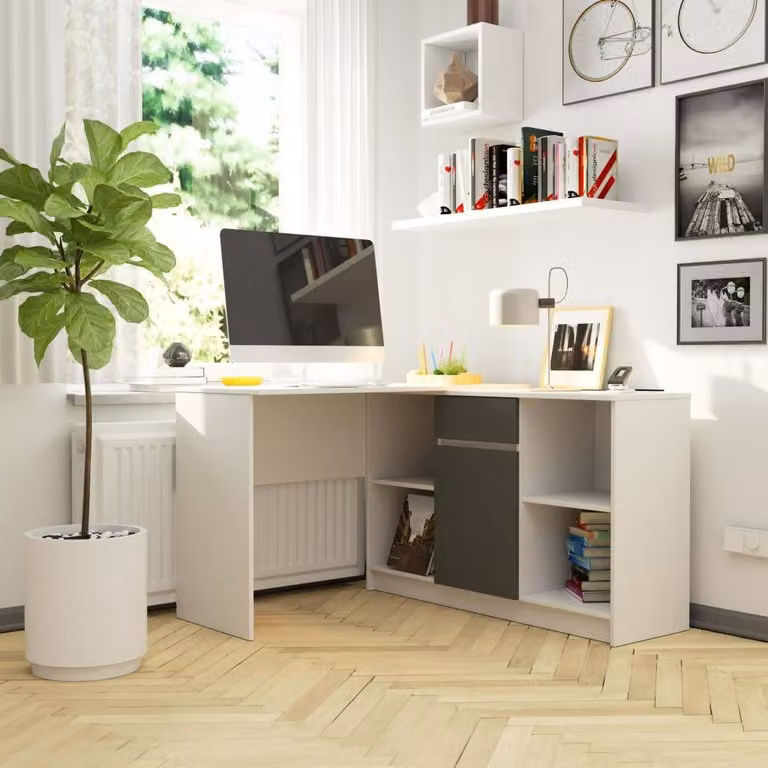 Scrivania angolare con cassettiera RALIO - bianco / grigio