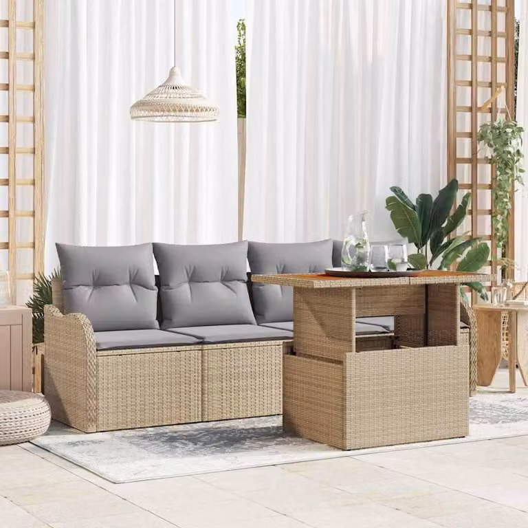 Maison Exclusive - Set da giardino composto da 5 pezzi. Divano in rattan sintetico beige