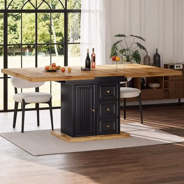 Tavolo da pranzo allungabile con porta e 2 cassetti per cucina e soggiorno, in MDF e metallo, colore legno naturale