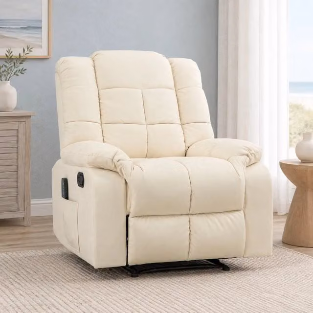 Poltrona Relax Elettrica con Funzione Massaggio in Ecopelle Crema 94x99x99 cm