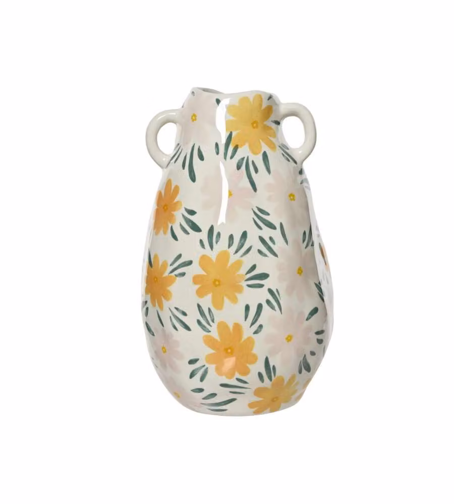 Kaemingk Vaso Porcellana Bianco 16x27 cm Decorativo Margherite con Manici