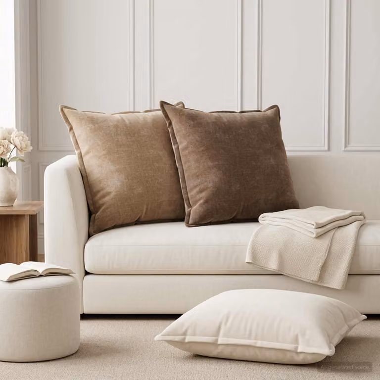Set di 6 federe vidaXL HOUTEN in tessuto chenille beige, 80 x 80 cm