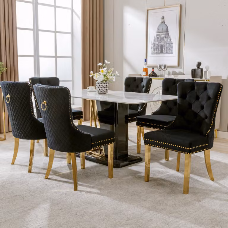 Set di 6 sedie da sala da pranzo Flieks, sedie da soggiorno sedie da cucina con gambe in acciaio inox, sedie imbottite sedie con schienale, rivestimento in velluto, nero