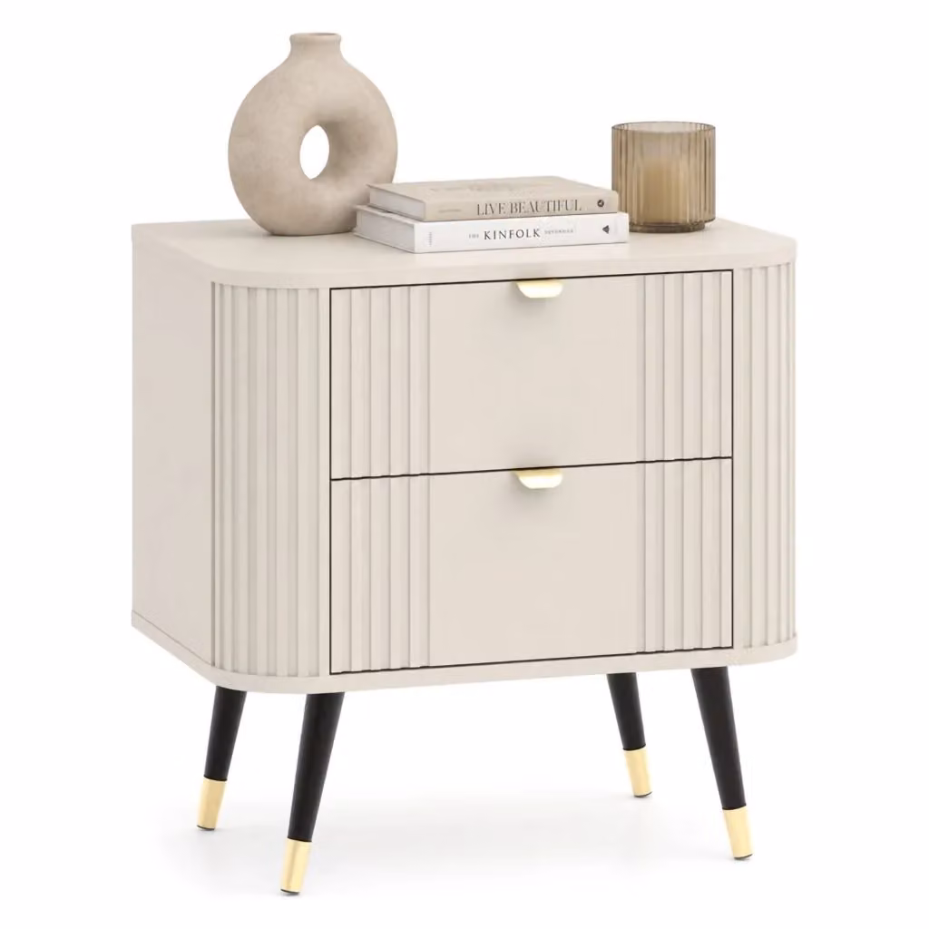 Comodino DMORA con 2 cassetti in legno, colore beige cashmere, L/P/H: 40 x 59 x 60 cm – 2