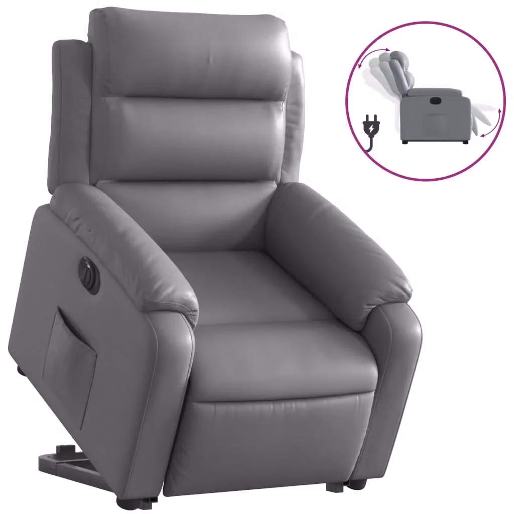 Poltrona Alzapersona Reclinabile vidaXL in Similpelle Grigio con Assistenza Elettrica e Braccioli – 2