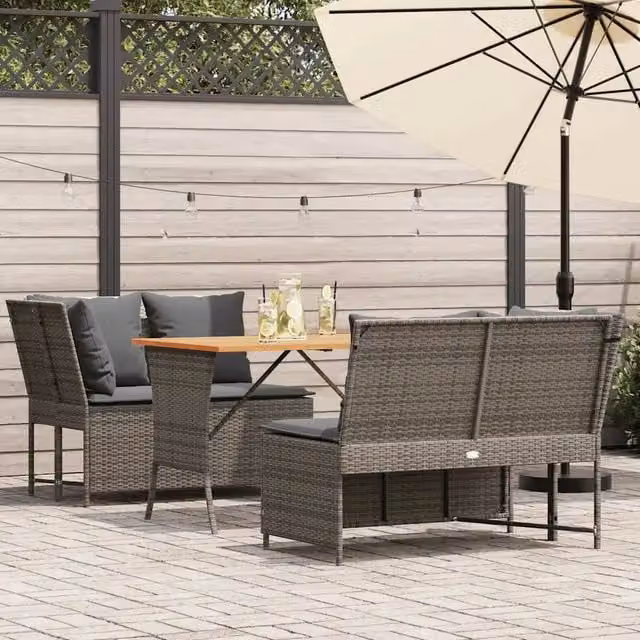 Set Divani da Giardino 3 pz con Cuscini Grigio in Polyrattan 3365343