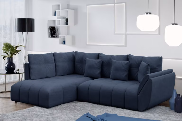 AX LIVING Divano angolare Corleone L con funzione letto, blu 268 cm
