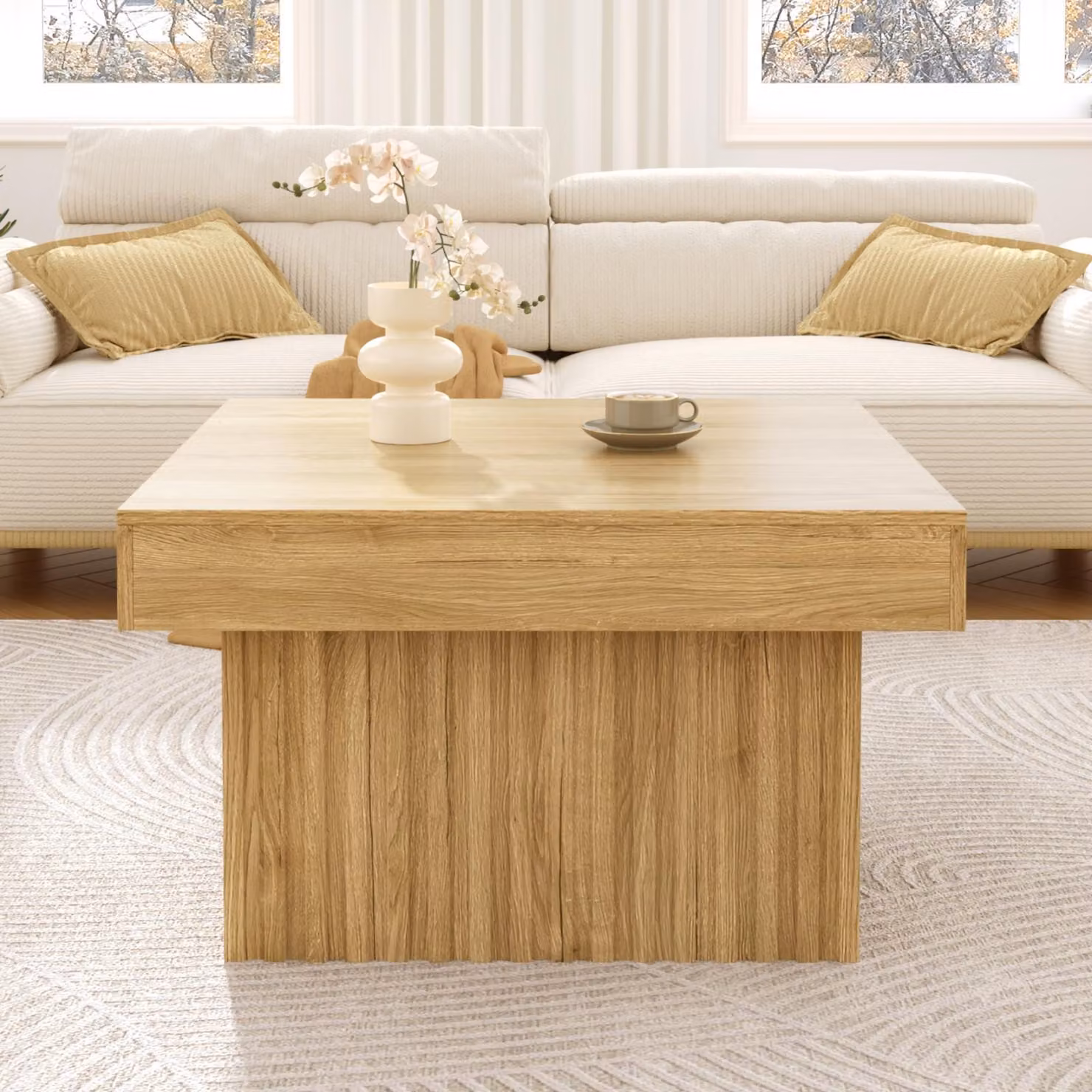Tavolino Fortuna Lai con piano in PB e base in MDF - Design moderno, robusto e versatile, ideale per soggiorno, sala da pranzo e ufficio - 79x79x46 cm