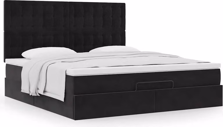 Struttura Letto Pouf con Materassi Nero 180x200 cm in Velluto
