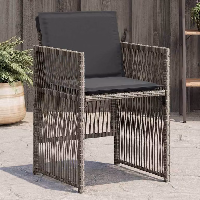 Set di 4 sedie da giardino vidaXL in polyrattan grigio con cuscini in tessuto resistente ai raggi UV