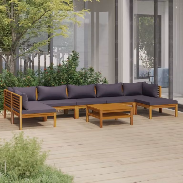 The Living Store Set da giardino da 8 pezzi con cuscino in legno massiccio di acacia