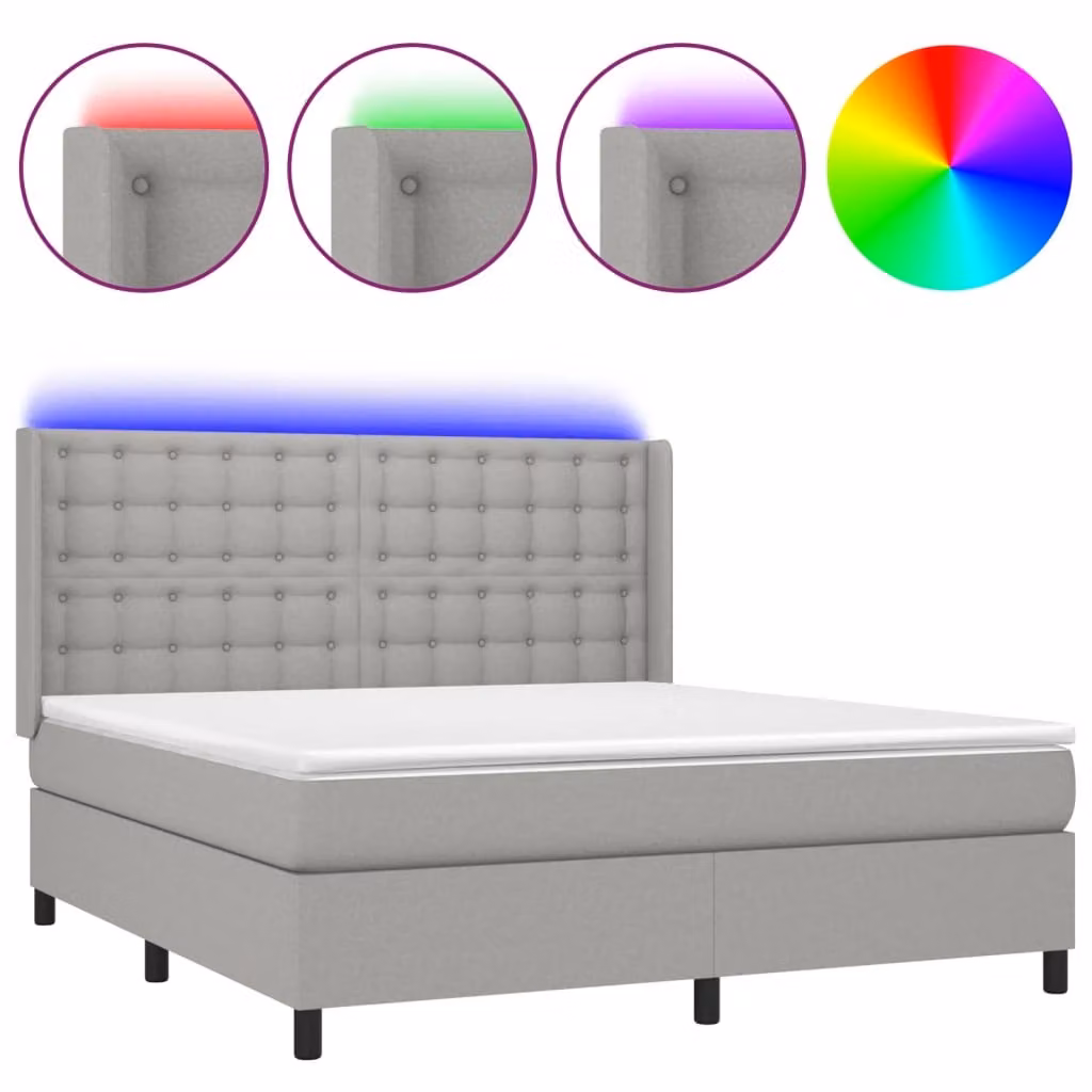 Letto a Molle Materasso e LED Grigio Chiaro 180x200 cm Tessuto